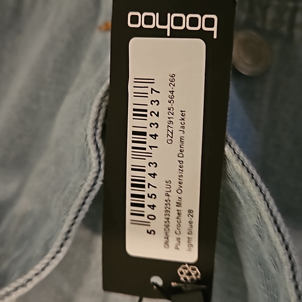 NWT Boohoo Plus jean jacket with lace Cut Outs Sz. 24 - Picture 7 of 9